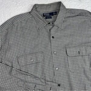 Polo Ralph Lauren Mens 2XL Benford Double Pocket Button Shirt Black White‎ Check